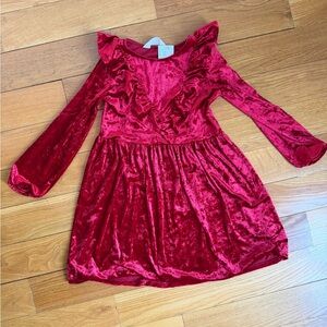 NEW Stretch Red Velvet Ruffle Long Sleeve Dress Size 8-10